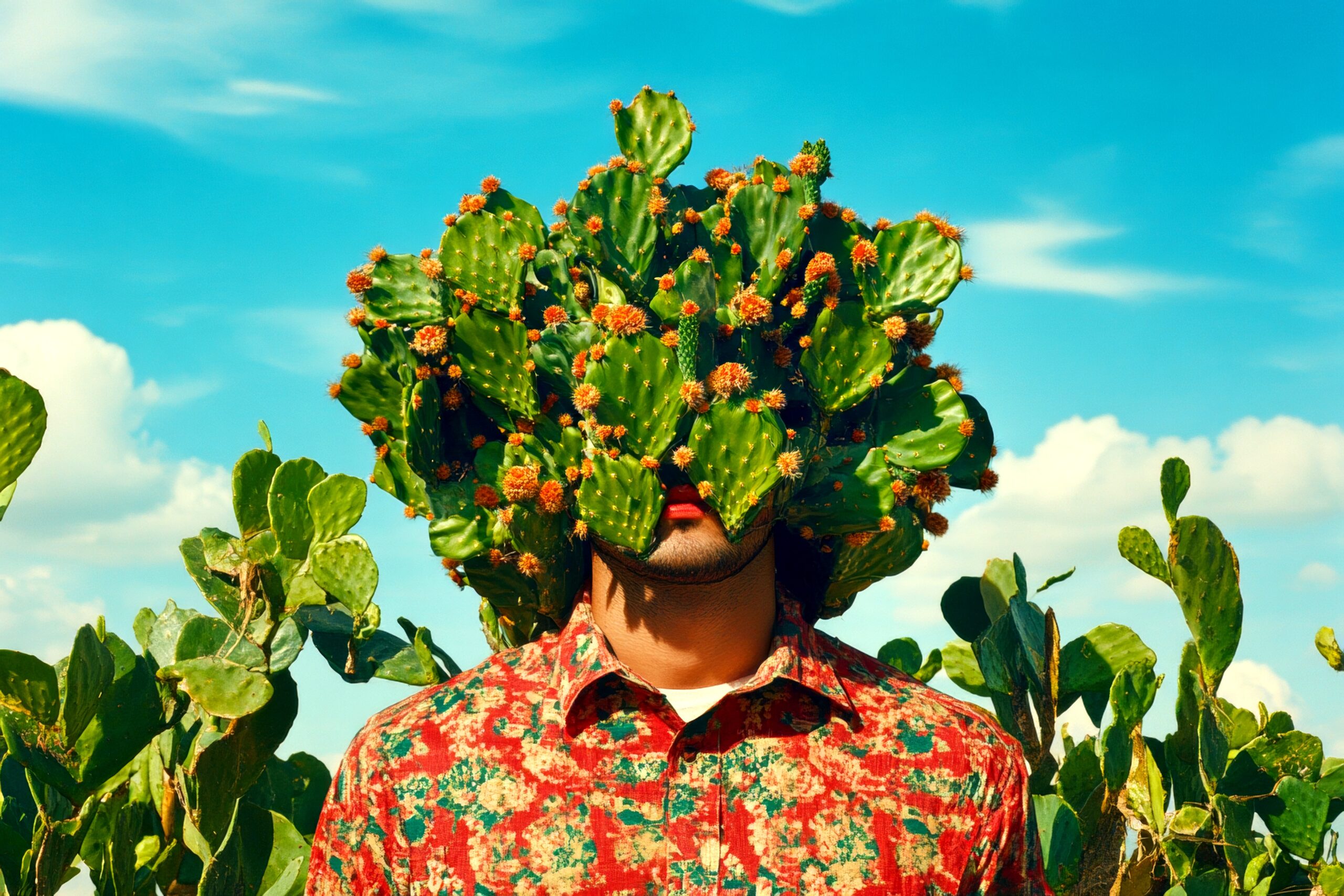 Anxiety disorder. Hallucination - due to hallucinogenic cacti: abstract image of well-being. Blurry vision. Metaphorical hallucinogenic cacti emotions of a mental illusion. Reality distortion.